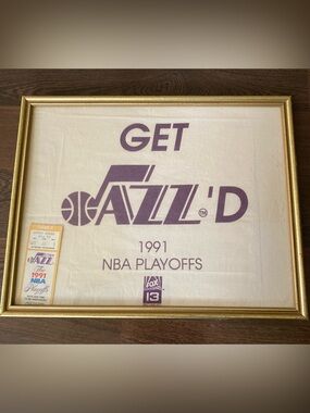 Utah Jazz 1991 NBA Playoffs Ticket Stub and Towel - Framed Vintage Utah Jazz